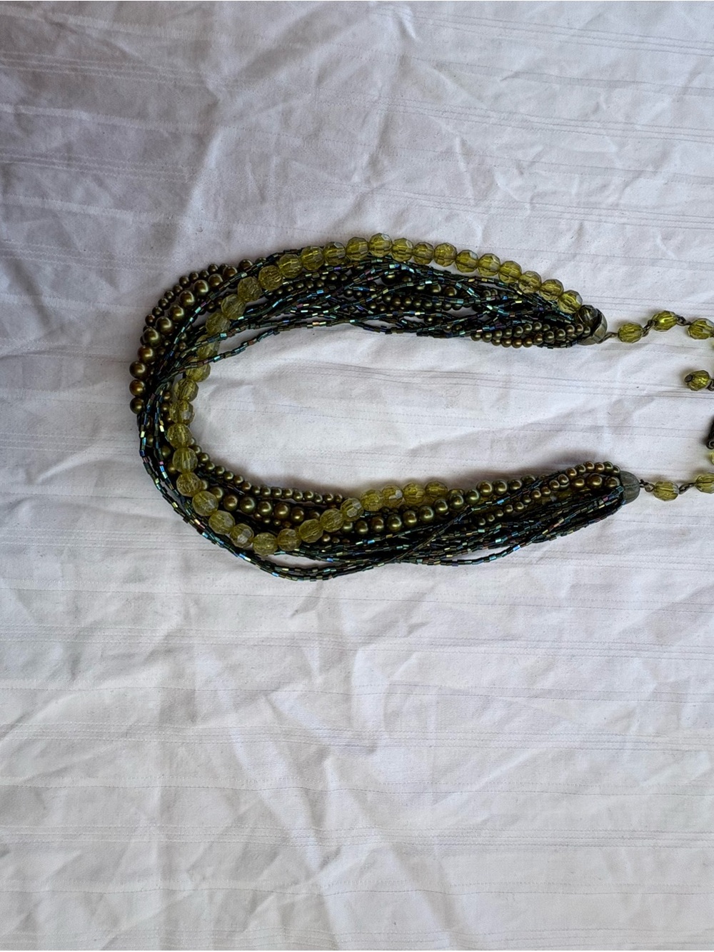 Multi-Strand Olive Green Beaded Statement Necklace